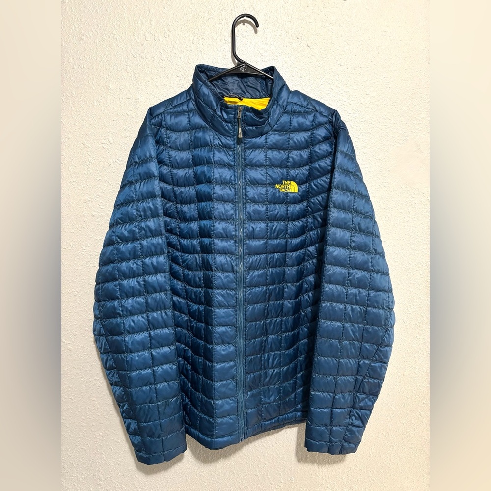 The North Face Mens Blue Yellow Thermoball Long Sleeve Puffer Jacket Size XXL